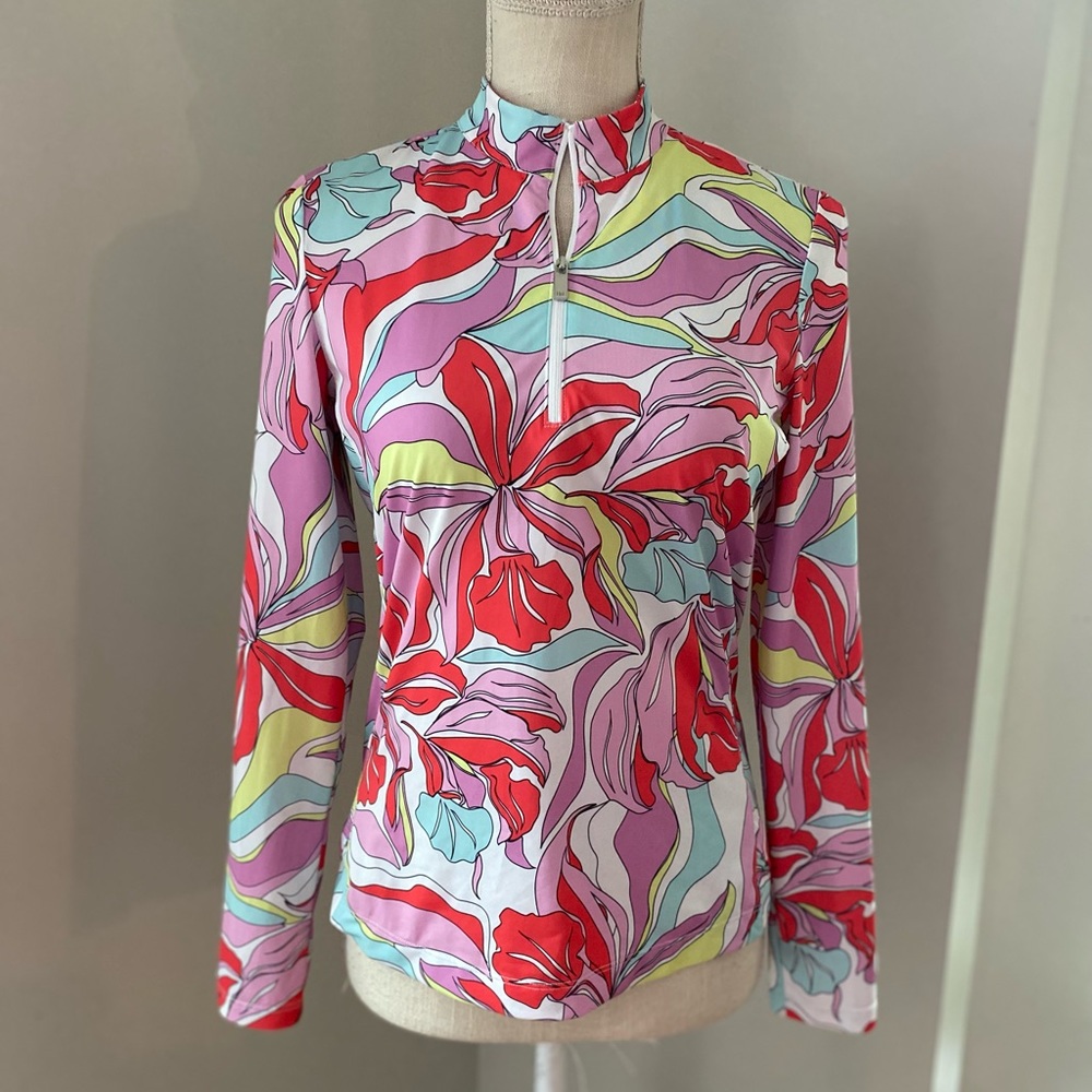 Tail Pink Red Pucci Print 1/4 Zip Rash Guard